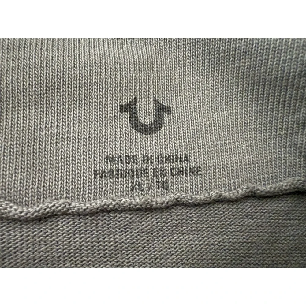 True Religion Men Varsity Tee Pullover Taupe XL Pocket Side Zip‎ Logo Streetwear